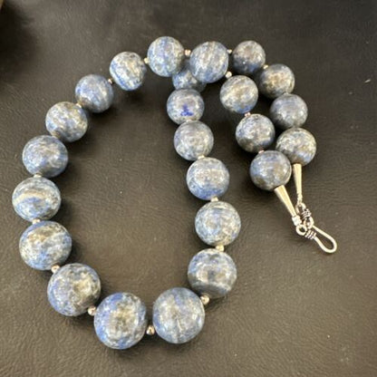Navajo Denim Lapis Necklace | 14mm Pearls | Sterling Silver | Authentic Native American Handmade | 19" | 17549