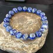 Women's Blue Denim Lapis Lazuli Stretch Bead Bracelet | 9mm | 7.5" | 16489