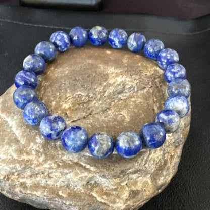 Women's Blue Denim Lapis Lazuli Stretch Bead Bracelet | 9mm | 7.5" | 16489