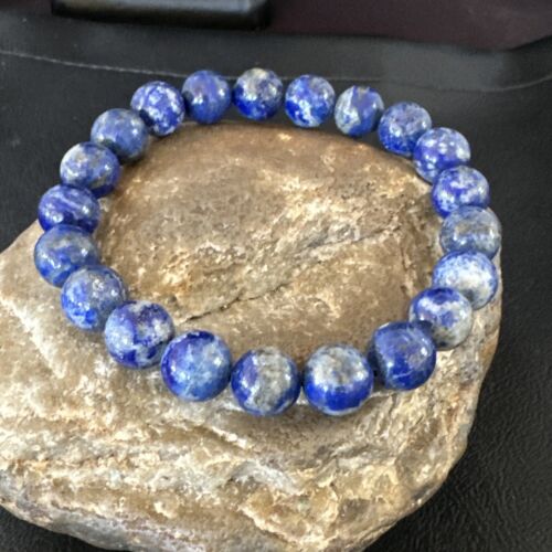Women's Blue Denim Lapis Lazuli Stretch Bead Bracelet | 9mm | 7.5" | 16489