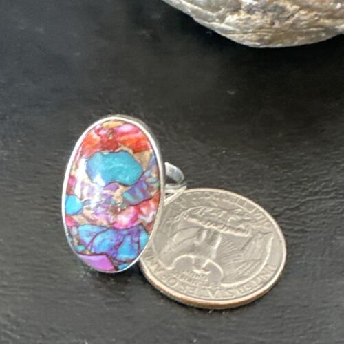 Navajo Turquoise Spiny Oyster Ring | Sterling Silver | Sz 8 | Authentic Native American Handmade | 16610