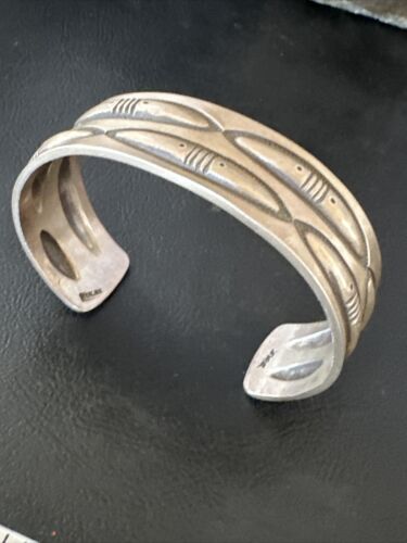 Native American Sterling Silver Navajo Stamped Cuff Bracelet | Authentic Handmade | 15985
