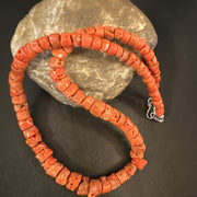 Navajo Graduated Red Coral Bead Necklace | Sterling Silver | 20" | Authentic Native American Handmade | 16336