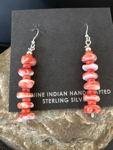 Navajo Red Spiny Oyster Bead Earrings | 6mm | Sterling Silver | Authentic Native American Handmade | 15844