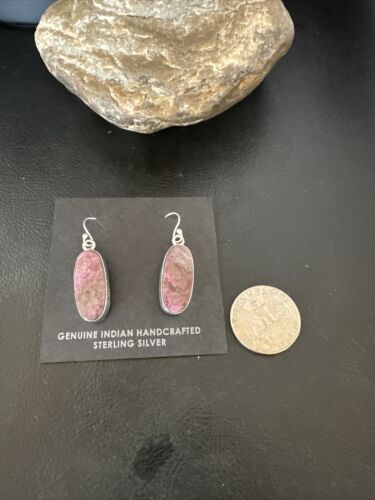 Purple Mojave Turquoise Dangle Earrings | Sterling Silver | Authentic Native American Handmade | 15785