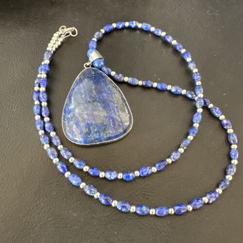 Navajo Blue Denim Lapis Pendant with Pearls | Sterling Silver Necklace | 22" | Authentic Native American Handmade | 16578