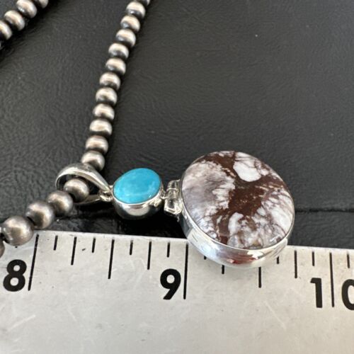 Navajo Wild Horse | Blue Kingman Turquoise Necklace | Sterling Silver | Authentic Native American Handmade | 17338