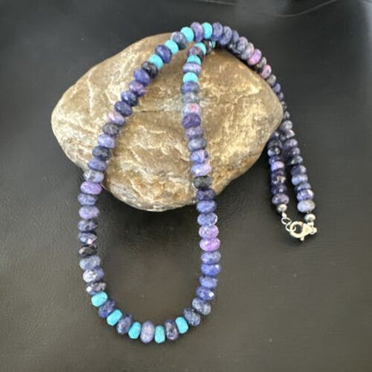 Navajo Faceted Purple Sugilite Turquoise Bead Necklace | Sterling Silver | 20" | 16453