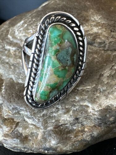 Navajo Green Sonoran Turquoise Ring | Sterling Silver | Sz 8 | Authentic Native American Handmade | 16393
