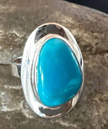 Navajo Blue Kingman Turquoise Ring | Sterling Silver | Sz 7 | Authentic Native American Handmade | 16590