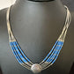 Navajo Concha Blue Denim Lapis Heishi Liquid Sterling Silver 5-Strand Necklace 20" | 15875