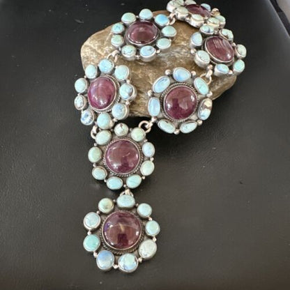 Navajo Turquoise Purple Spiny Cluster Lariat Necklace Pendant | Golden Hills | Authentic Native American Handmade | 16190