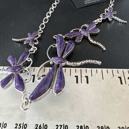 Navajo Dragonfly Purple Sugilite Necklace and Earrings Set | Sterling Silver | Native American Handmade | 16257