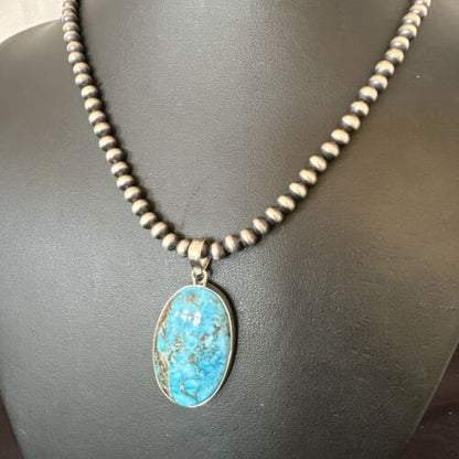 Men's Navajo Blue Spiderweb Turquoise Pendant Necklace | Sterling Silver | Authentic Native American Handmade | 16299