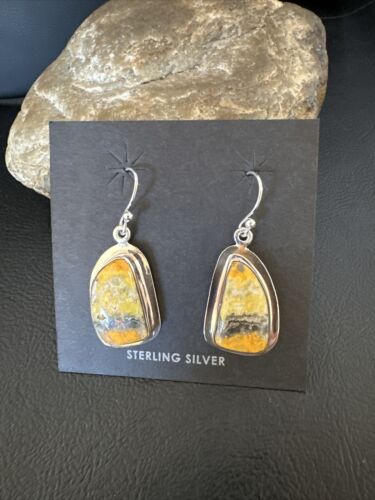 Navajo Bumblebee Jasper Earrings | Sterling Silver | Authentic Native American Handmade | 15824