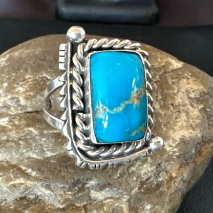 Men's Sterling Silver Blue Kingman Turquoise Ring | Sz 10 | Authentic Native American Handmade | 17647