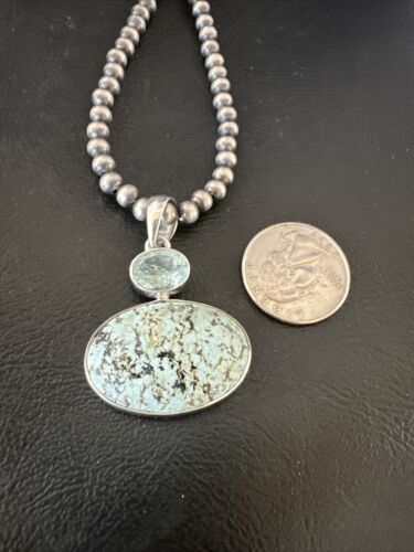 Women's Dry Creek Turquoise Topaz Pendant Necklace | Navajo Sterling Silver | Authentic Native American Handmade | 16439