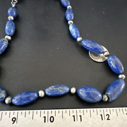 Navajo Blue Denim Lapis Chunky Necklace | Sterling Silver | 19" | Authentic Native American Handmade | 17486