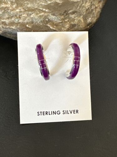 Navajo Purple Sugilite Inlay Earrings | Sterling Silver | 0.25" | 16745