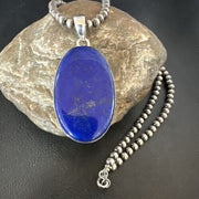 Navajo Blue Lapis Pendant with Pearls | Sterling Silver Necklace | 20" | Authentic Native American Handmade | 16910