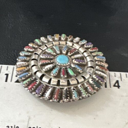 Zuni Multi-Color Turquoise Needle Point Wheel Pin Pendant | Sterling Silver | Authentic Native American Handmade | 15154