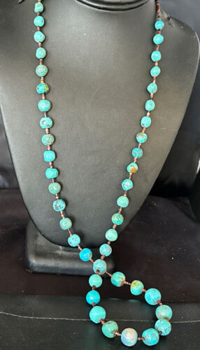 Native American Navajo Turquoise Shell Heishi Bead Necklace | Sterling Silver | 30" | 15991