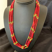 Navajo Red Coral Spiny Turquoise Bead Necklace with Pendant | Sterling Silver | 21" | 10923