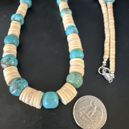 Santo Domingo Blue Nugget Turquoise Necklace | Sterling Silver | 28" | Authentic Native American Handmade | 15292