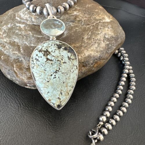 Navajo Women's Dry Creek Turquoise Topaz Pendant Necklace | Sterling Silver | 16308