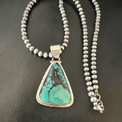 Men's Navajo Blue Spiderweb Turquoise Pendant Necklace | Sterling Silver | Authentic Native American Handmade | 16230