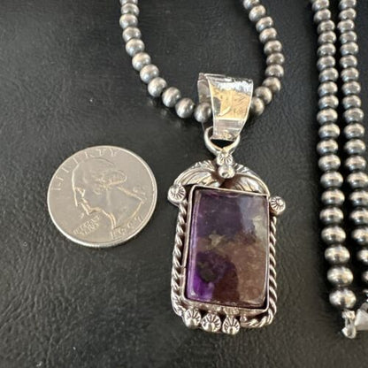 Navajo Pearls Purple Sugilite Pendant Necklace | Sterling Silver Beads | Authentic Native American Handmade | 15378