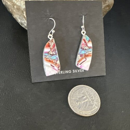 Navajo Blue Turquoise Purple Spiny Oyster Inlay Dangle Earrings | Sterling Silver | 15566
