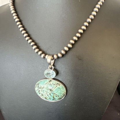 Navajo Dry Creek Turquoise Topaz Pendant Necklace | Sterling Silver | Authentic Native American Handmade | 16442