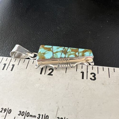 Navajo Blue #8 Turquoise Inlay Pendant | Sterling Silver | 2" | Authentic Native American Handmade | 15681