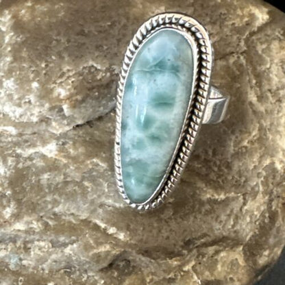 Navajo Blue Larimar Ring | Sterling Silver | Sz 7 | Authentic Native American Handmade | 17654