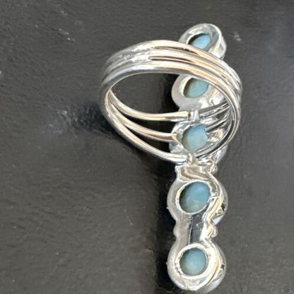 Navajo Blue Larimar Multi-Stone Ring | Authentic Native American Sterling Silver | Multi-Stone | Sz 9.5 | 15973