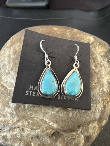 Navajo Blue Ridge Turquoise Dangle Earrings | Sterling Silver | Authentic Native American Handmade | 16513