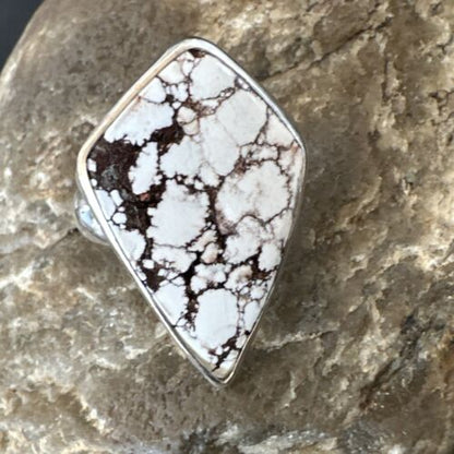 Men's and Women's Wild Horse Turquoise Navajo Ring | Sterling Silver | Sz 7 | Authentic Native American Handmade | 17261