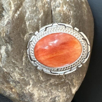 Women's Orange Spiny Oyster Ring | Navajo Sterling Silver | Sz 8.5 | Authentic Native American Handmade | 16032