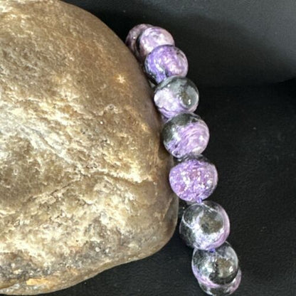 Navajo Purple Sugilite Stretch Bead Bracelet | 12mm | Sterling Silver | Authentic Native American Handmade | 15238