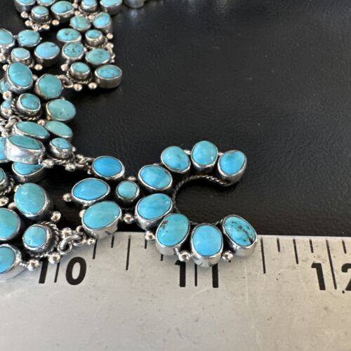 Rare Sleeping Beauty Kingman Turquoise Squash Blossom Necklace | Sterling Silver | 16269