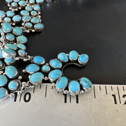 Rare Sleeping Beauty Kingman Turquoise Squash Blossom Necklace | Sterling Silver | 16269
