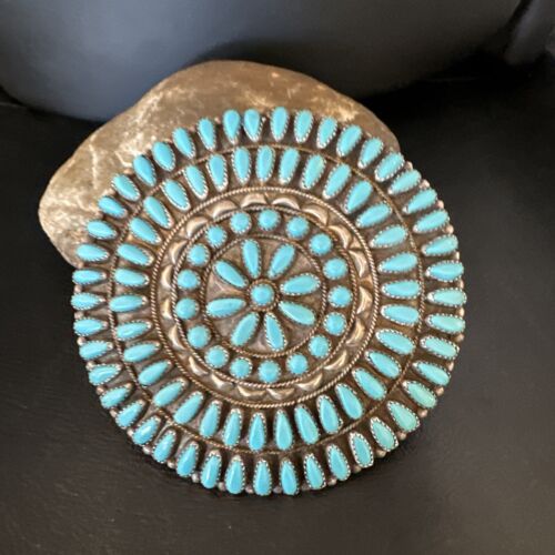 XXL Navajo Blue Turquoise Needle Point Wheel Pin Pendant | Sterling Silver | Authentic Native American Jewelry | 15155