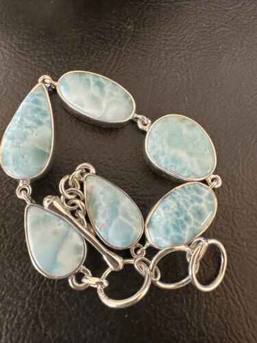 Navajo Blue Larimar Link Bracelet | Sterling Silver | 8" | Authentic Native American Handmade | 16081