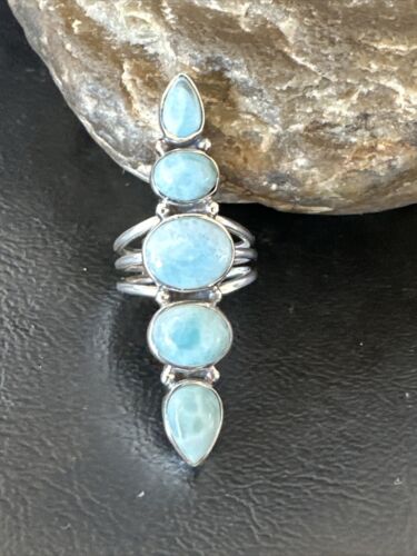 Navajo Blue Larimar Cluster Ring | Authentic Native American Sterling Silver | Multi-Stone | Sz 7 | 16156
