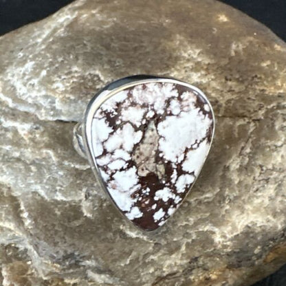 Women's Wild Horse Turquoise Ring | Navajo Sterling Silver | Sz 7 Adjustable | Authentic Native American Handmade | 15551