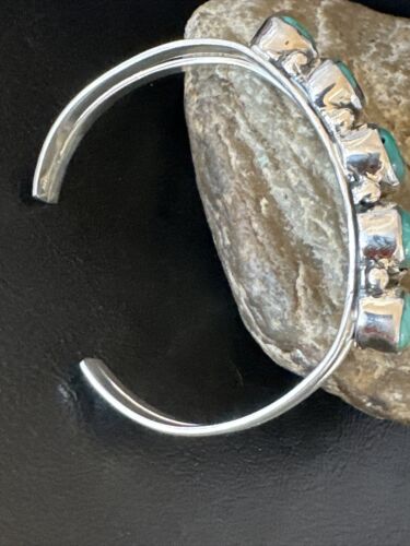 Women's Blue Turquoise 5-Stone Cuff Bracelet | Navajo Sterling Silver | Authentic Native American Jewelry | 16279