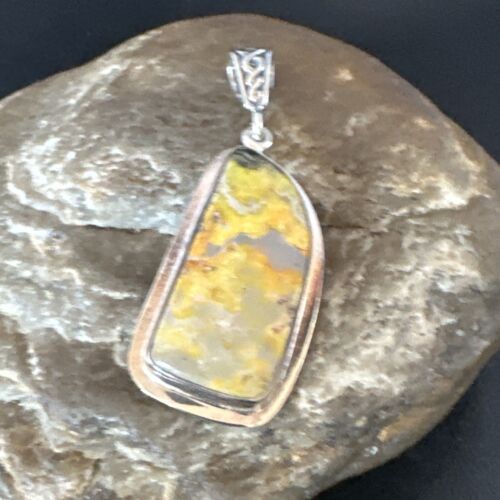 Navajo Bumblebee Jasper Pendant Necklace | Sterling Silver | Authentic Native American Handmade | 15965