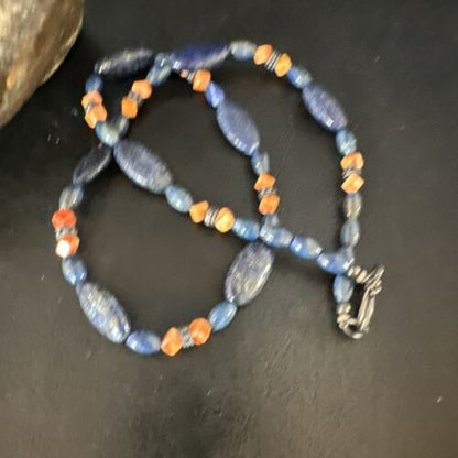Men's Lapis Lazuli & Spiny Oyster Necklace | Navajo Sterling Silver | 18" | Authentic Native American | 15266