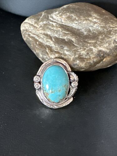 Native American Navajo Blue Turquoise #8 Ring | Sterling Silver | Sz 9.5 | 14951